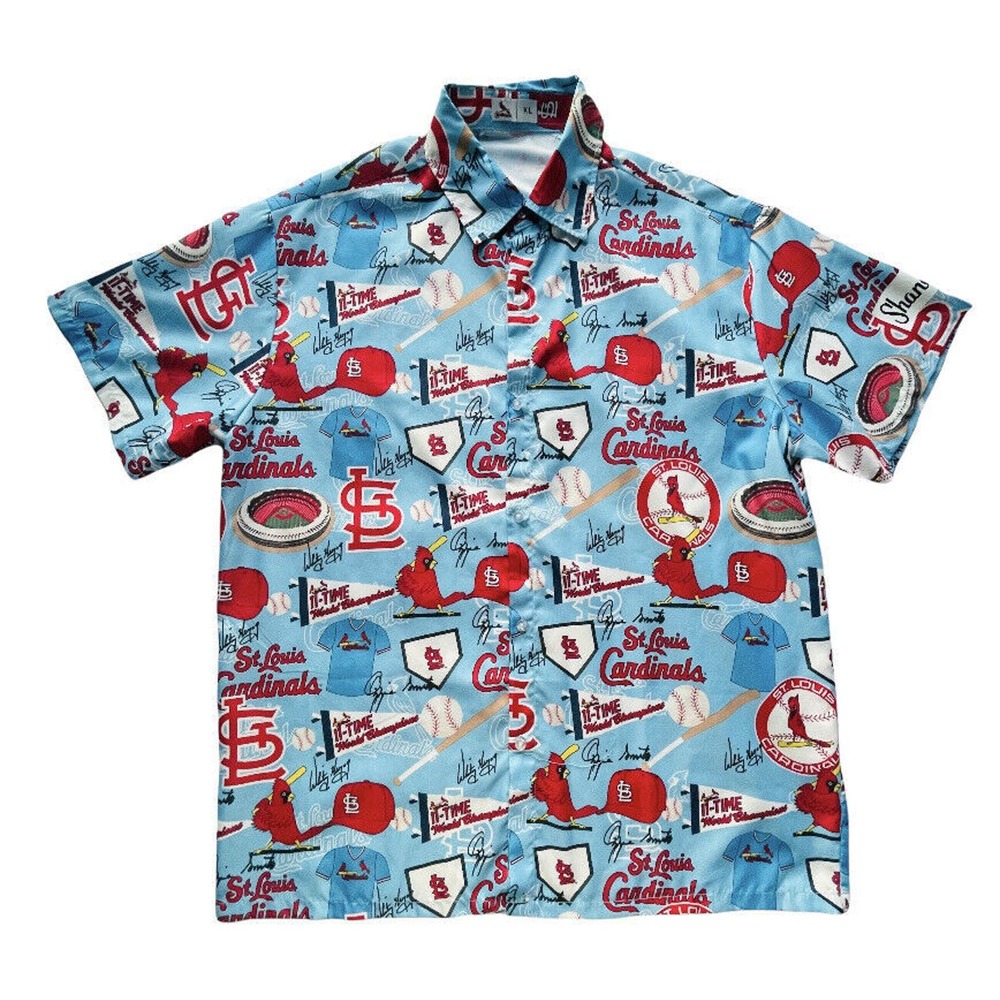 ST LOUIS CARDINALS Promo Shane Co. Men Button Front Short Sleeve Blue Shirt XL
